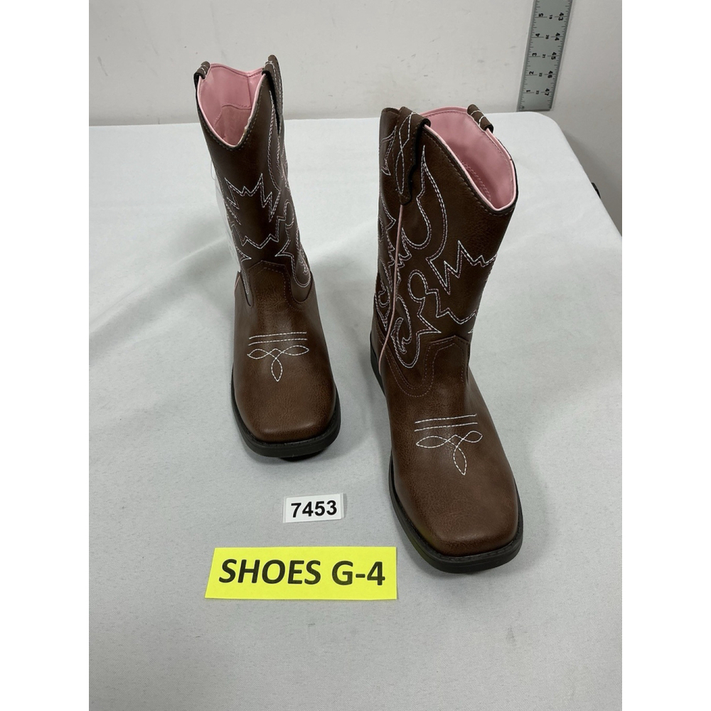 Girls NWT Wonder Nation Pull On Western Style Cowgirl Boots Size 3 Brown Pink - Picture 2 of 10
